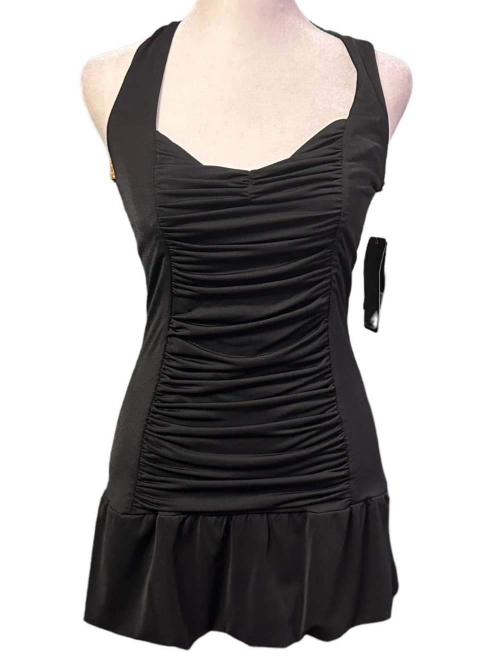 Rampage Ruched Stretch Black Sleeveless Y2K Top Size Medium E19